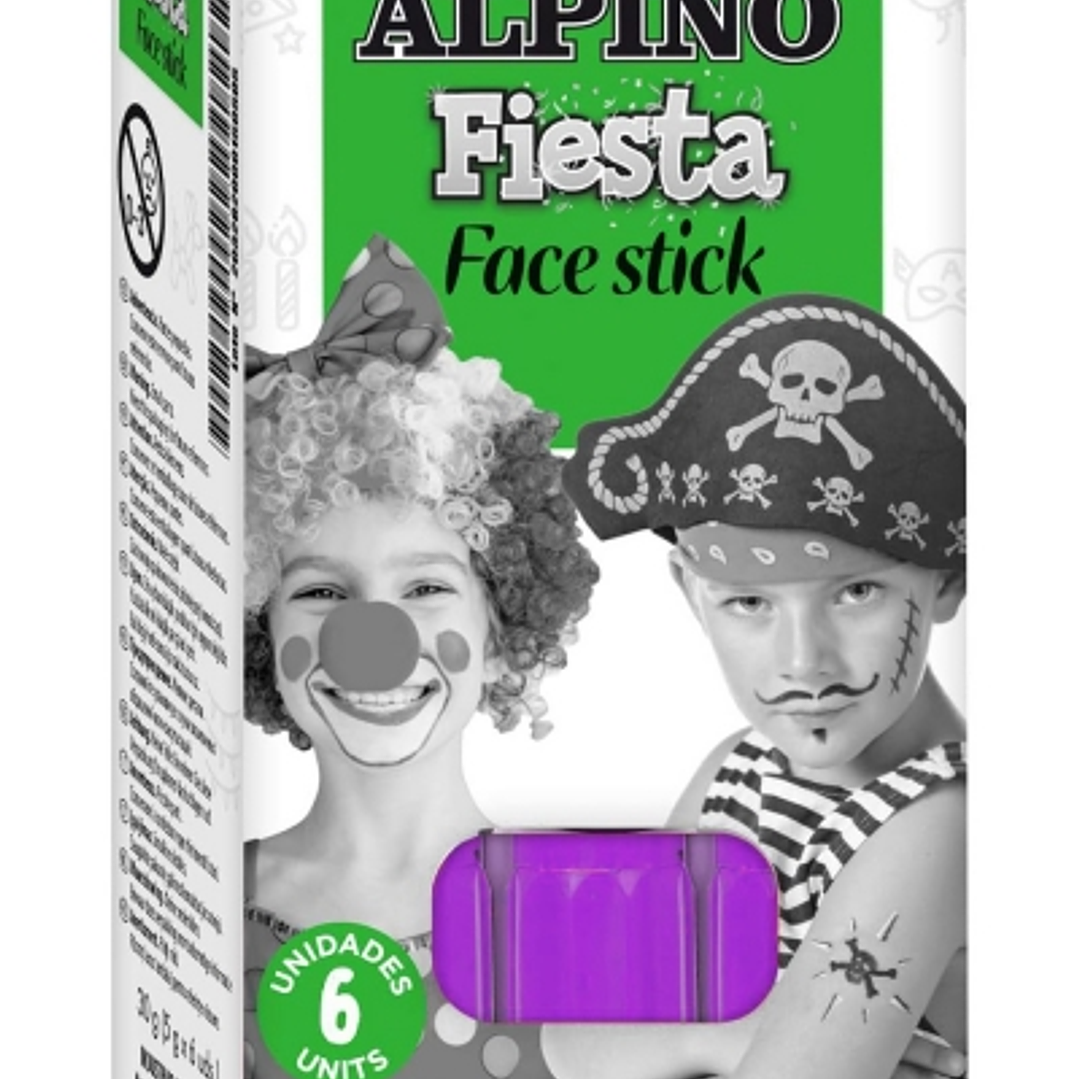 Alpino Fiesta Face Stick Pack con 6 Barritas de Pintura Facial - Sistema Retractil Giratorio - Se Lava con Agua - Testado Dermatologicamente - Color V 1