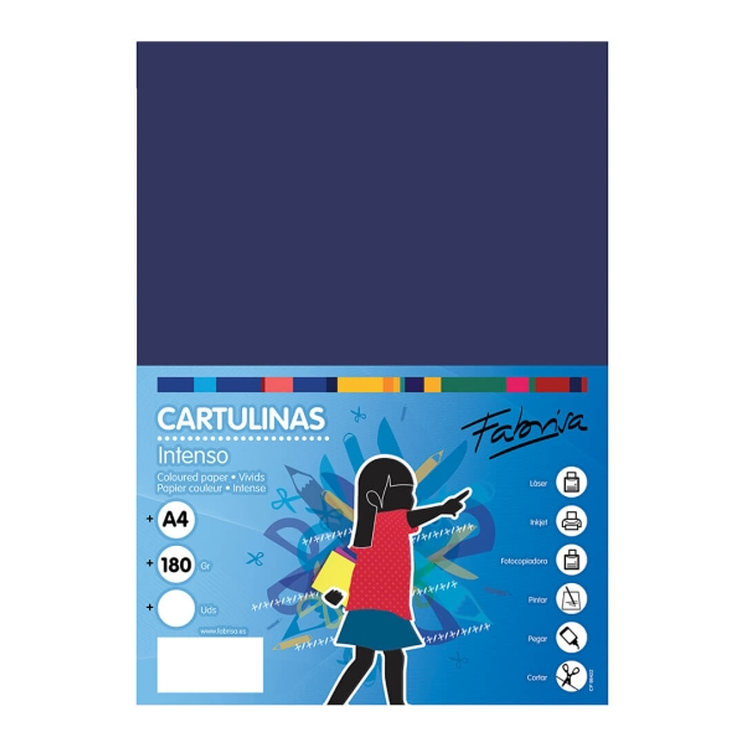 Fabrisa Pack de 50 Cartulinas 180 g/m² - Tamaño A4 - Color Azul Oscuro 1