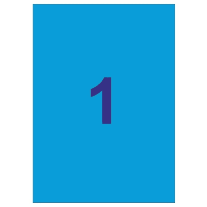 Apli Pack de 20 Etiquetas Rectangulares A4 210x297mm - 20 Hojas por 1 Etiqueta - Adhesivo Permanente - Cantos Rectos - Color Azul 1