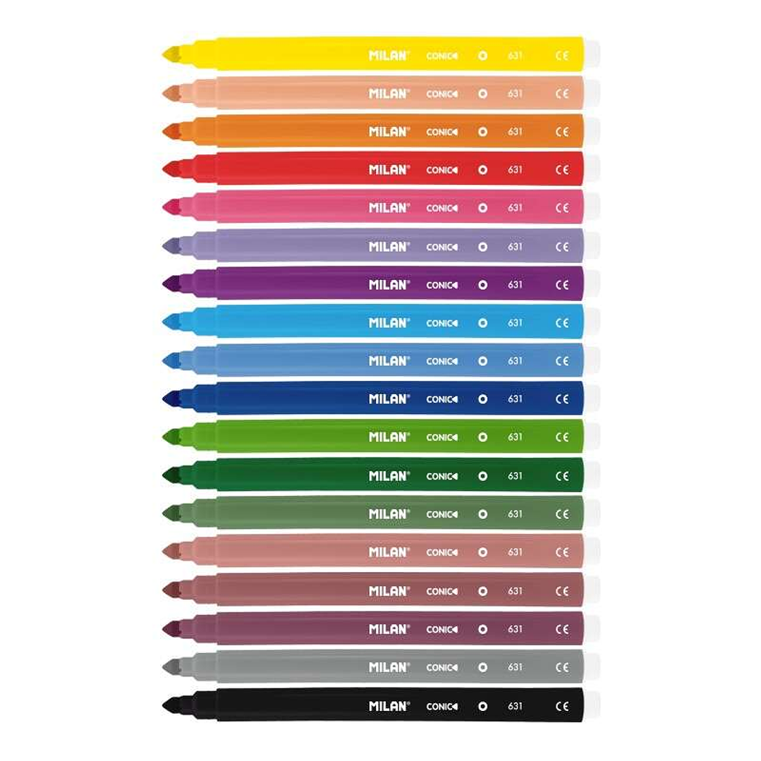 Milan Pack de 18 Rotuladores - Punta Conica 5mm - Tinta al Agua - Lavable - Colores Surtidos 1