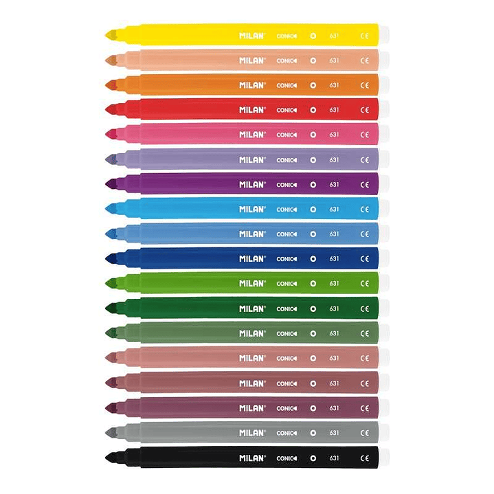 Milan Pack de 18 Rotuladores - Punta Conica 5mm - Tinta al Agua - Lavable - Colores Surtidos 1