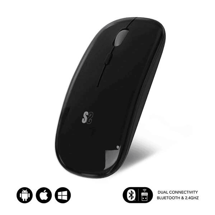 Subblim Raton Dual Flat - Conectividad Dual - Tecnologia Silent Click - Bateria de Larga Duracion - Diseño Elegante - Color Negro 1