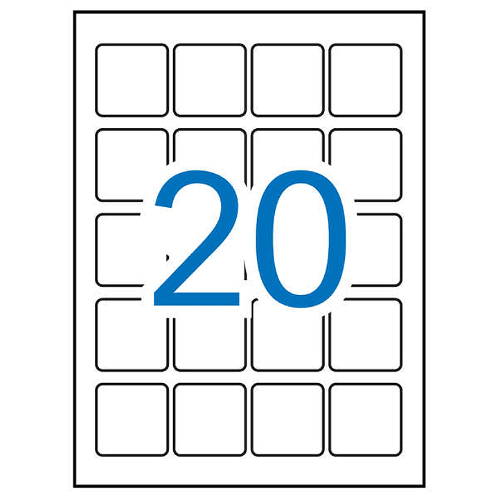 Apli Pack de 400 Etiquetas 45 x 45mm - 20 Hojas por 20 Etiquetas - Adhesivo Permanente - Cantos Romos - Color Blanco 1