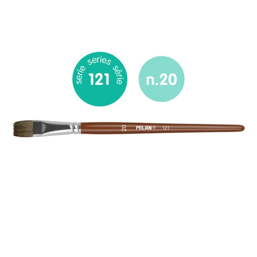 Milan 121 Pack de 3 Pinceles Escolares Planos Numero 20 - Bolsa con Colgador - Pelo de Cabra y Sintetico - Color Madera Oscuro 1
