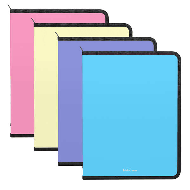Erichkrause Matt Pastel Pack de 4 Carpetas con Cremallera  A4 - Para Organizar y Transportar Documentos - Colores Pastel Surtidos 1