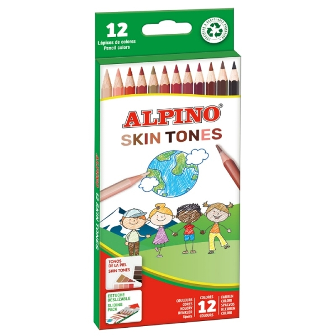 Alpino Skin Tones Pack de 12 Lapices de Colores Hexagonales - Mina de 3mm - Resistente a la Rotura - Bandeja Extraible - Colores que Recrean los Difer 1