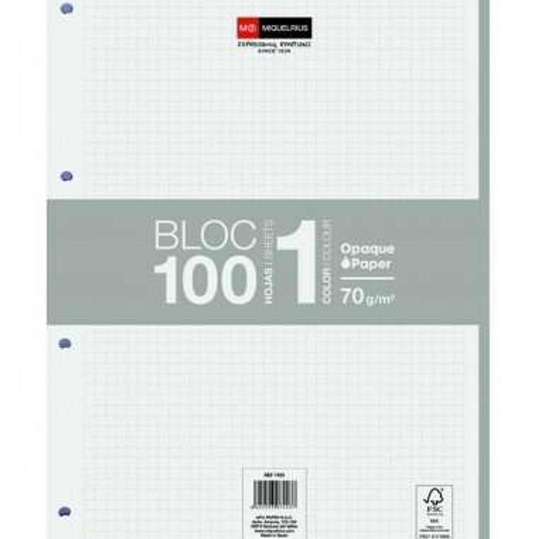 Miquel Rius Bloc1 Bloc Encolado Formato A4 - 100 Hojas de 70gr con 4 Taladros - Banda de las Hojas Gris - Base de Carton - Cuadricula 5x5 1