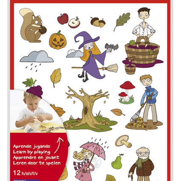 Apli Gomets Tematicos el Otoño - 12 Hojas (288 Gomets) - Adhesivo Removible - Ilustraciones Divertidas - Normas EN-71 y FSC - Adhesivo Base Agua - Lib 1