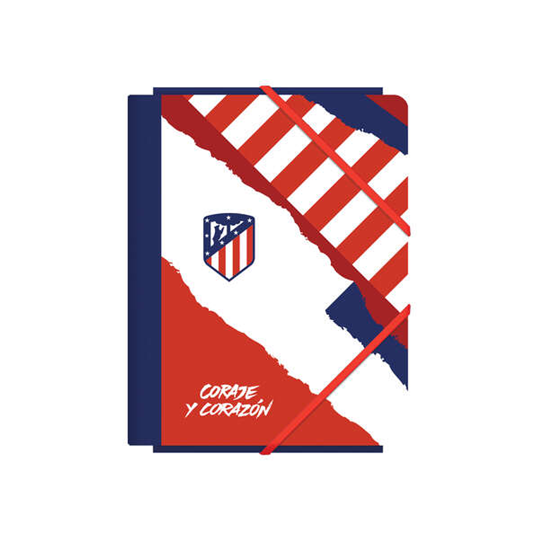Dohe Atletico de Madrid Coraje y Corazon Carpeta de Carton Contracolado Plastificado - 3 Solapas - Tamaño A5 - Guardas Impresas - Cierre de Goma Elast 1