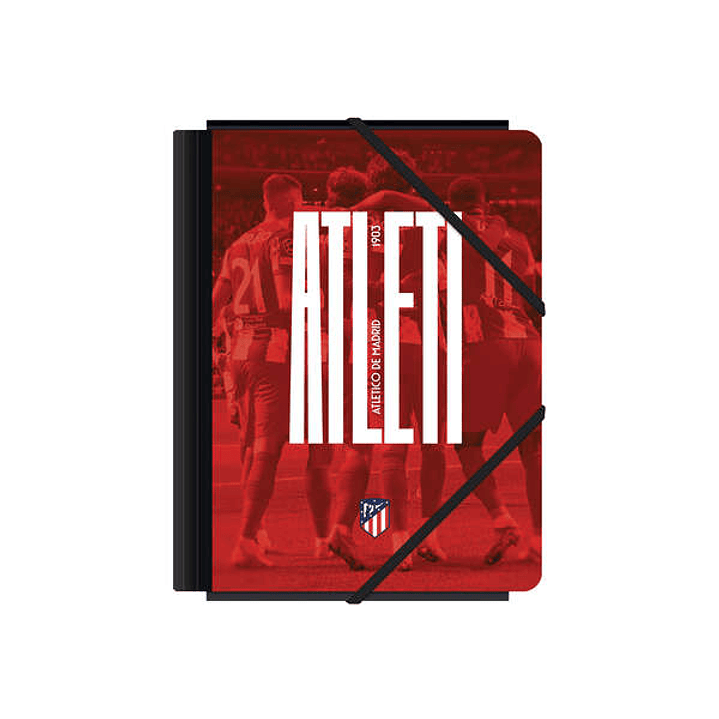 Dohe Atletico de Madrid Atleti Carpeta de Carton Contracolado Plastificado - 3 Solapas - Tamaño A5 - Guardas Impresas - Cierre de Goma Elastica 1