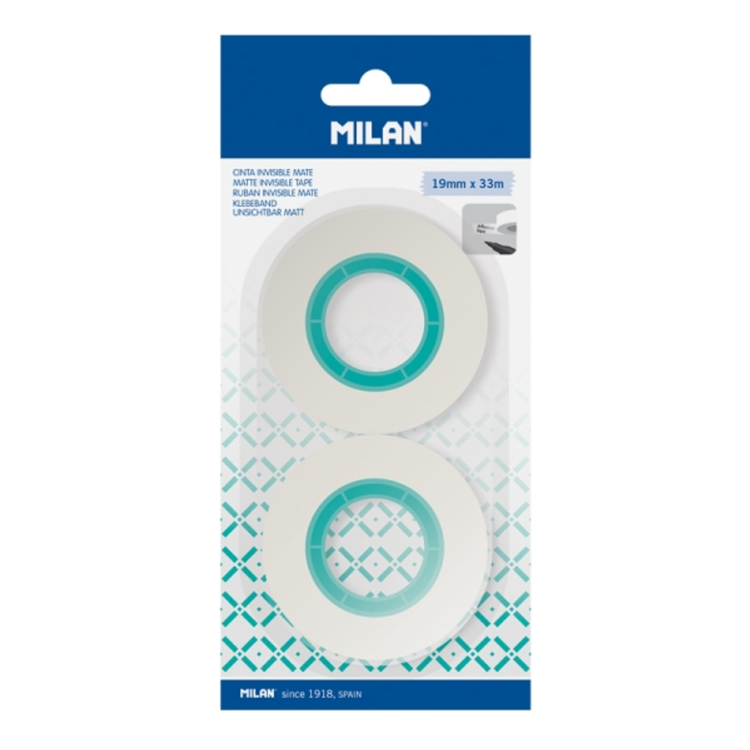 Milan Pack de 2 Cintas Adhesivas Invisibles - Mate - 19mm x 33m - Color Transparente 1