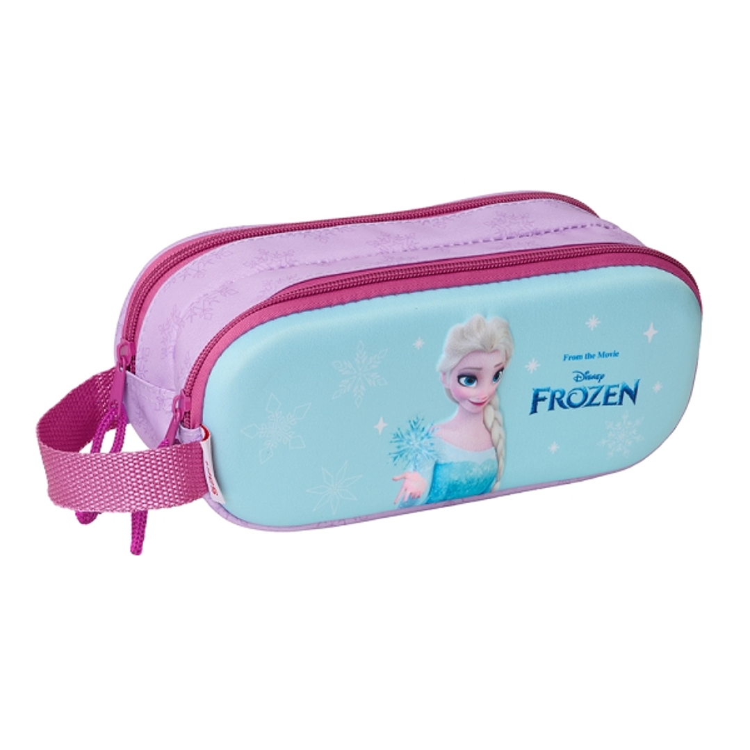 Safta Frozen Estuche Portatodo 3D - 2 Compartimentos - Asa de Mano - 21x8x6cm - Color Rosa/Azul 1