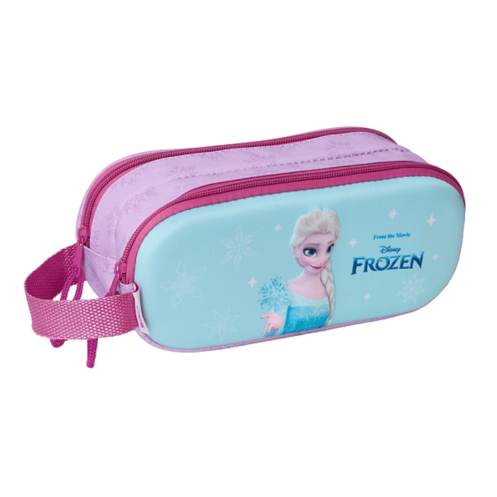 Safta Frozen Estuche Portatodo 3D - 2 Compartimentos - Asa de Mano - 21x8x6cm - Color Rosa/Azul 1