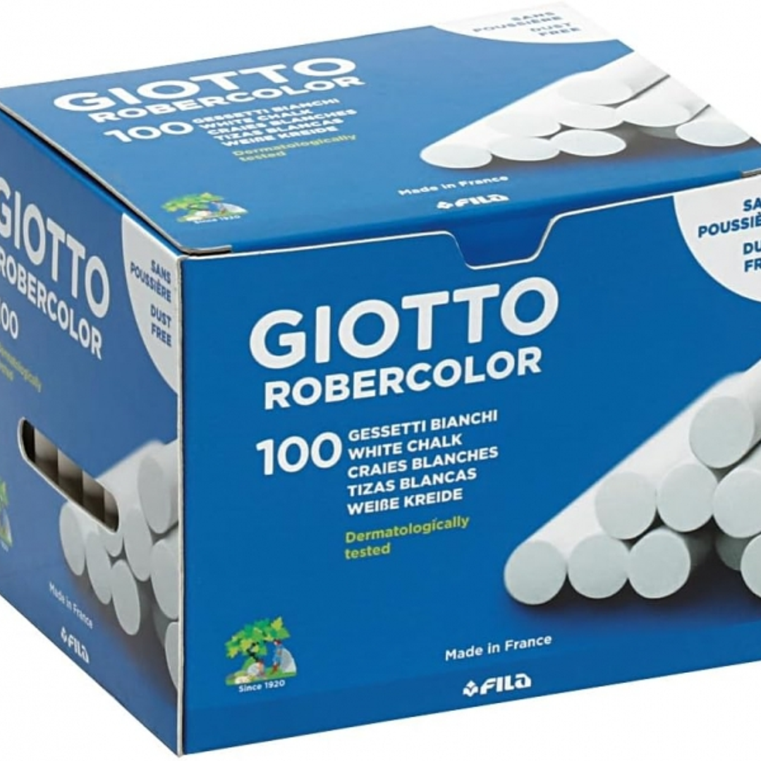 Giotto Robercolor Pack de 100 Tizas Redondas - Testadas Dermatologicamente - Compactas y Duraderas - Color Blanco 1