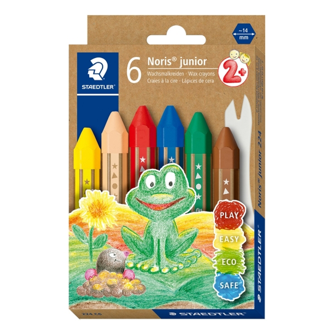 Staedtler Noris Junior Pack de 6 Ceras de Colores Extragruesas - Forma Hexagonal - Colores Surtidos 1