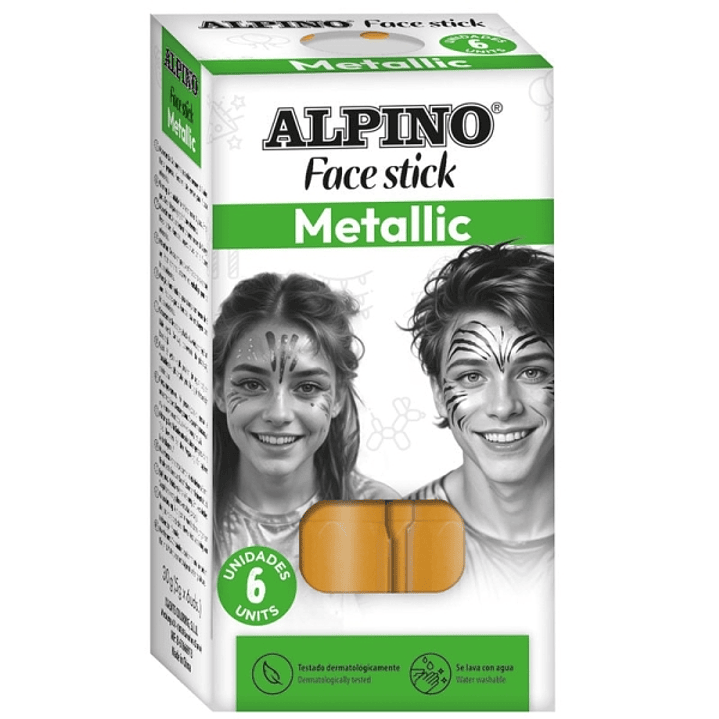 Alpino Fiesta Face Stick Pack con 6 Barritas de Pintura Facial - Sistema Retractil Giratorio - Se Lava con Agua - Testado Dermatologicamente - Color O 1