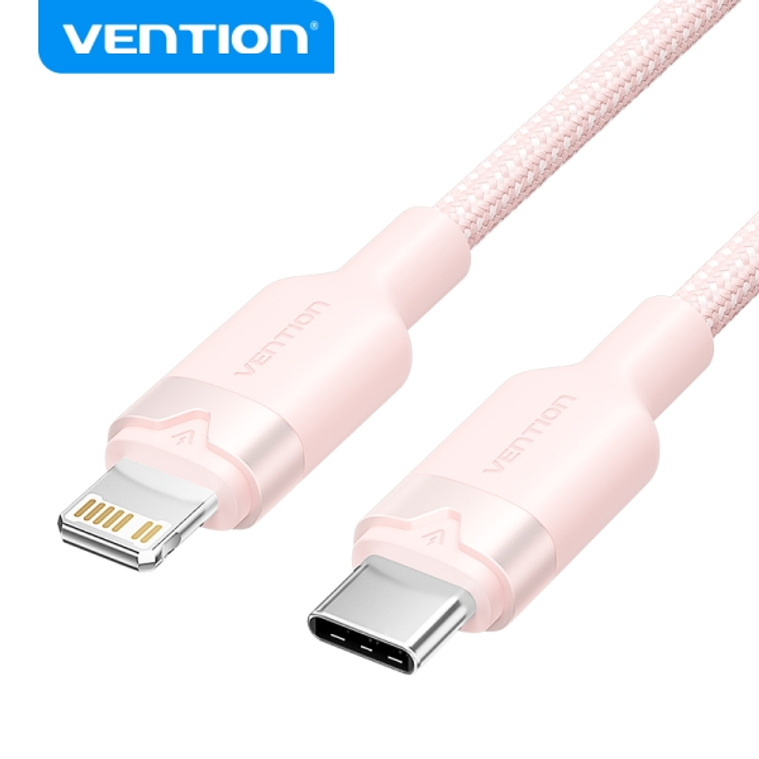 Vention Cable de Carga USB-C/Lightning - Aluminio Trenzado - 480Mbps - 3A - 27W Max - 2m - Color Rosa 1