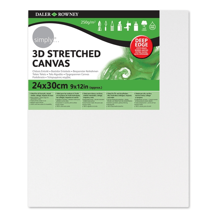 Daler Rowney Simply Bastidor Entelado 3D - 24x30cm - Imprimacion Triple - Grano Medio - 100% Algodon sin Acido - 250g - Color Blanco 1