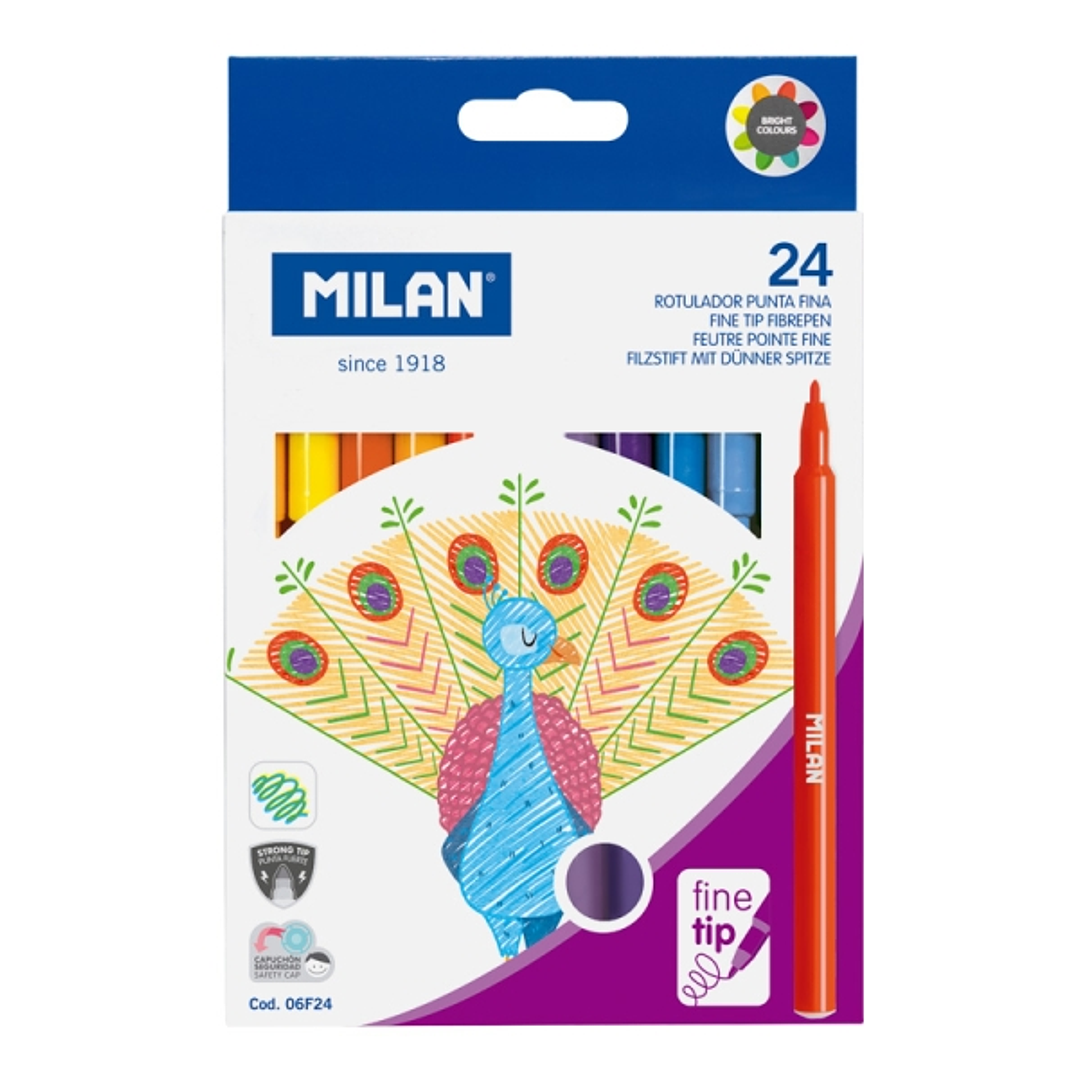 Milan Pack de 24 Rotuladores - Tinta al Agua - Punta Fina 2mm - 154mm - Colores Surtidos 1