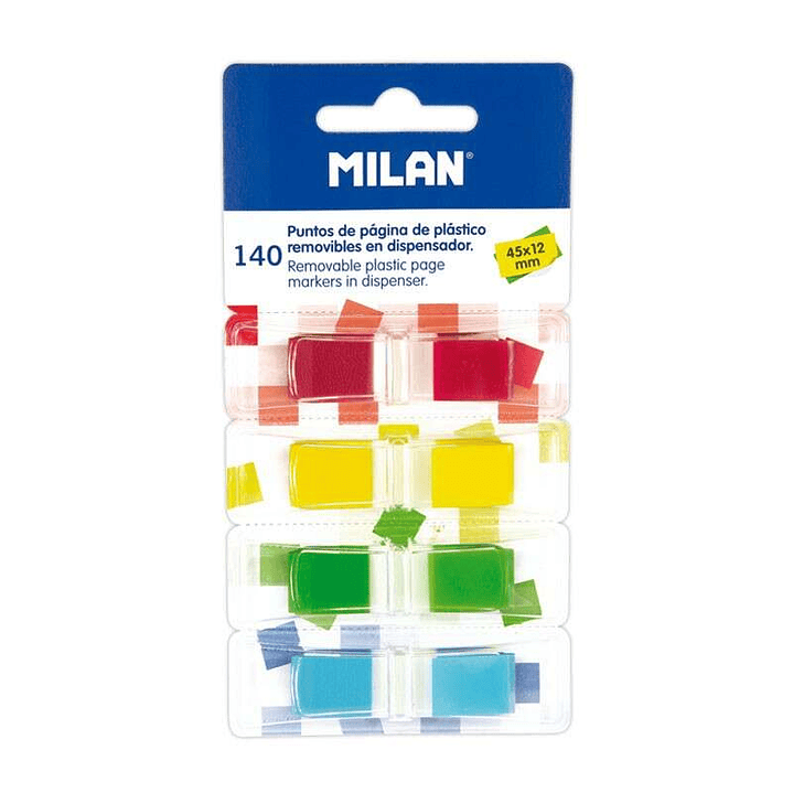 Milan Bloc de 140 Puntos de Pagina de Colores Transparentes - Plastico - Removibles - Medidas 45mm x 12mm - Colores Surtidos 1