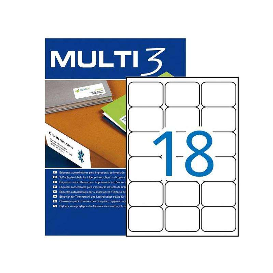 Multi3 Pack de 1800 Etiquetas Blancas Tamaño 63,5x46,6mm - Cantos Romos - Aptas para Imprimir 1