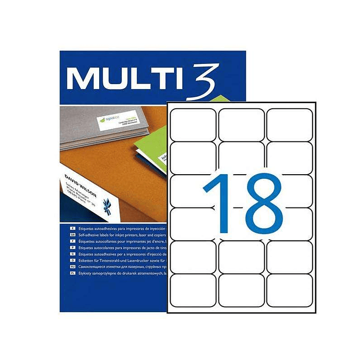 Multi3 Pack de 1800 Etiquetas Blancas Tamaño 63,5x46,6mm - Cantos Romos - Aptas para Imprimir 1