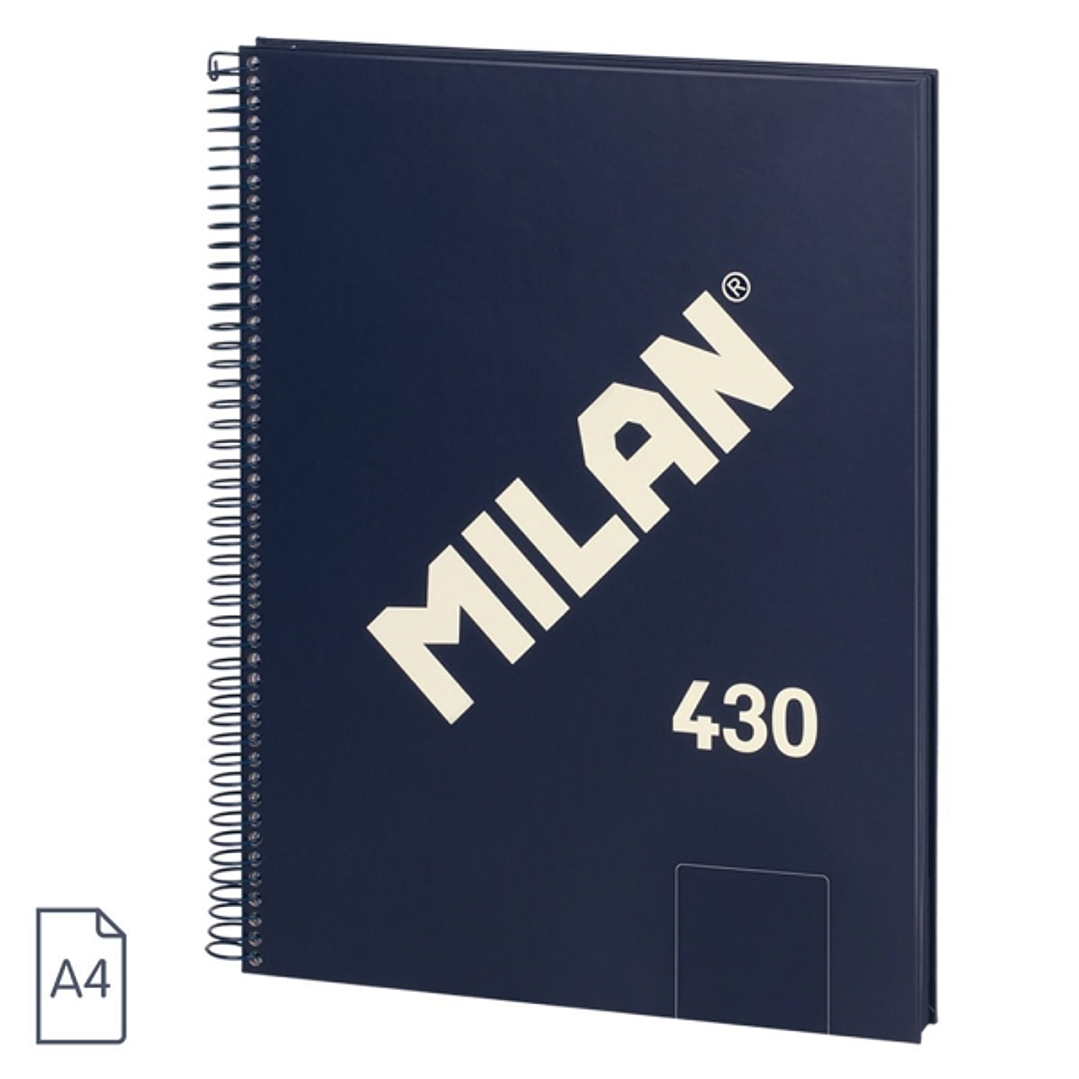 Milan 430 Since 1918 Cuaderno A4 con Espiral - Hojas Blancas - 80 Hojas de 95g - Tapa Dura - Color Azul 1