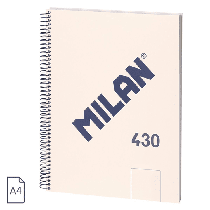Milan 430 Since 1918 Cuaderno A4 con Espiral - Hojas Blancas - 80 Hojas de 95g - Tapa Dura - Color Beige 1