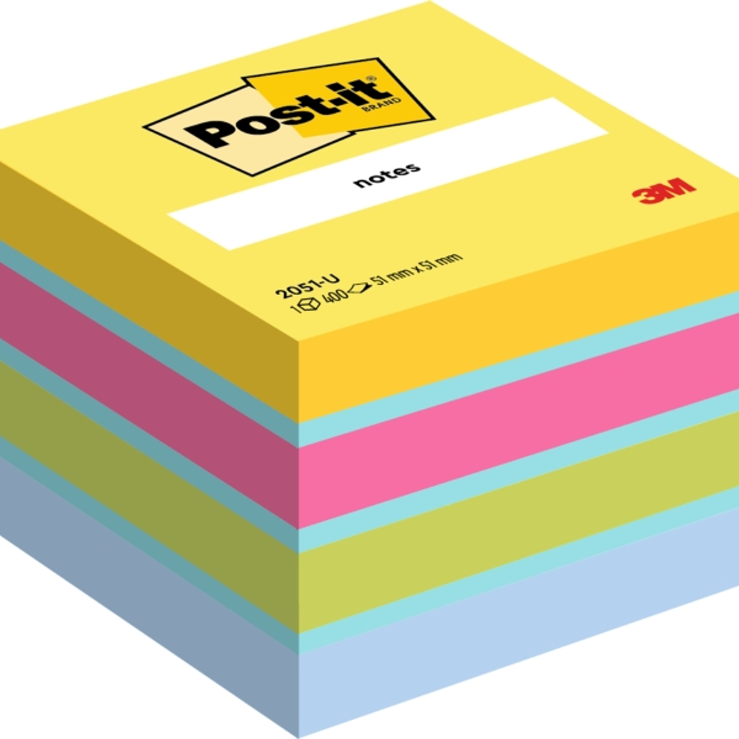 Post-It Cubo de 400 Notas Adhesivas Reposicionables - Forma Cuadrada - 51x51mm - Colores Surtidos 1