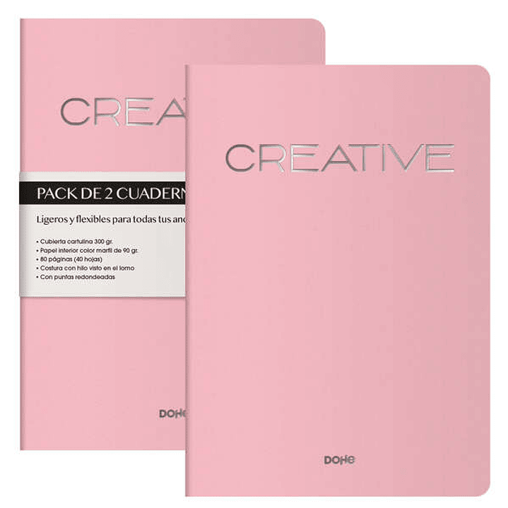Dohe Creative Cuaderno Notebook A4 40 Hojas Lisas - Papel Ahuesado 90 g/m2 - Tapa en Cartulina 300g/m2 - Color Rosa 1