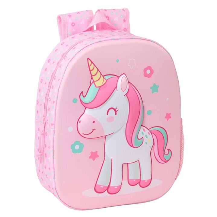 Safta Unicorn Mochila 3D de 8.64L - Portabotellas - Tarjeta de Identificacion Personal - Hombreras Acolchadas - 27x33x10cm - Color Rosa Pastel 1