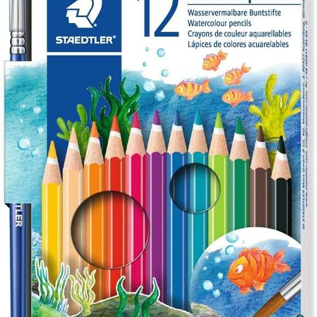 Staedtler Noris Aquarell Pack de 12 Lapices Hexagonales de Colores + Pincel - Refuerzo de Mina para Mayor Resistencia a la Rotura - Madera de Bosques  1