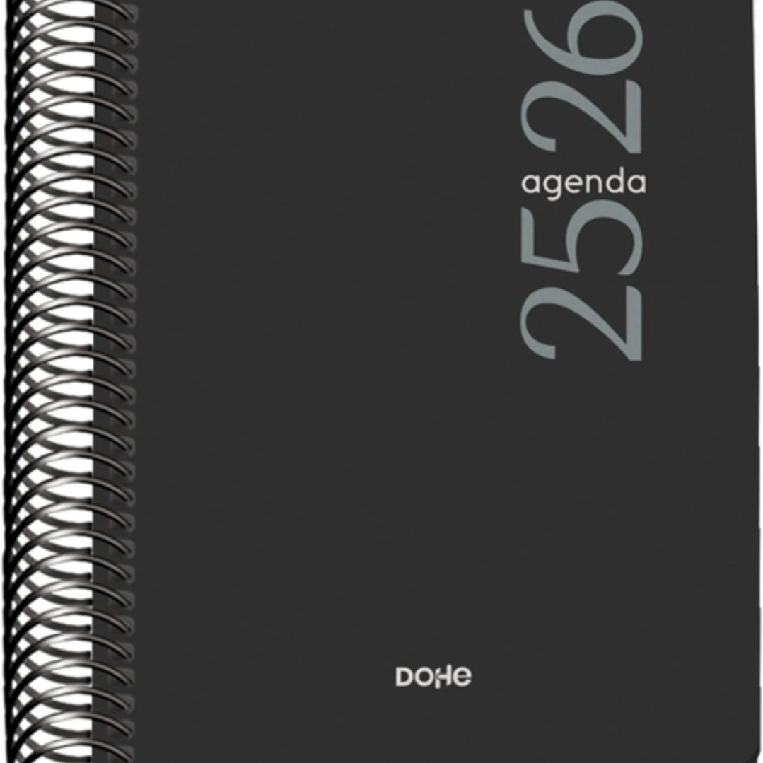 Dohe Esencial Agenda Escolar 25/26 Espiral A6 - Dia Pagina - Papel 70g/m2 - Cubierta en Polipropileno - Color Negro 1