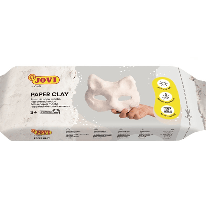 Jovi Paper Clay Pasta de Papelmache 680gr - Lista para Usar - Secado al Aire - Ligera y Facil de Modelar - No Mancha - Ideal para Figuras y Mascaras - 1