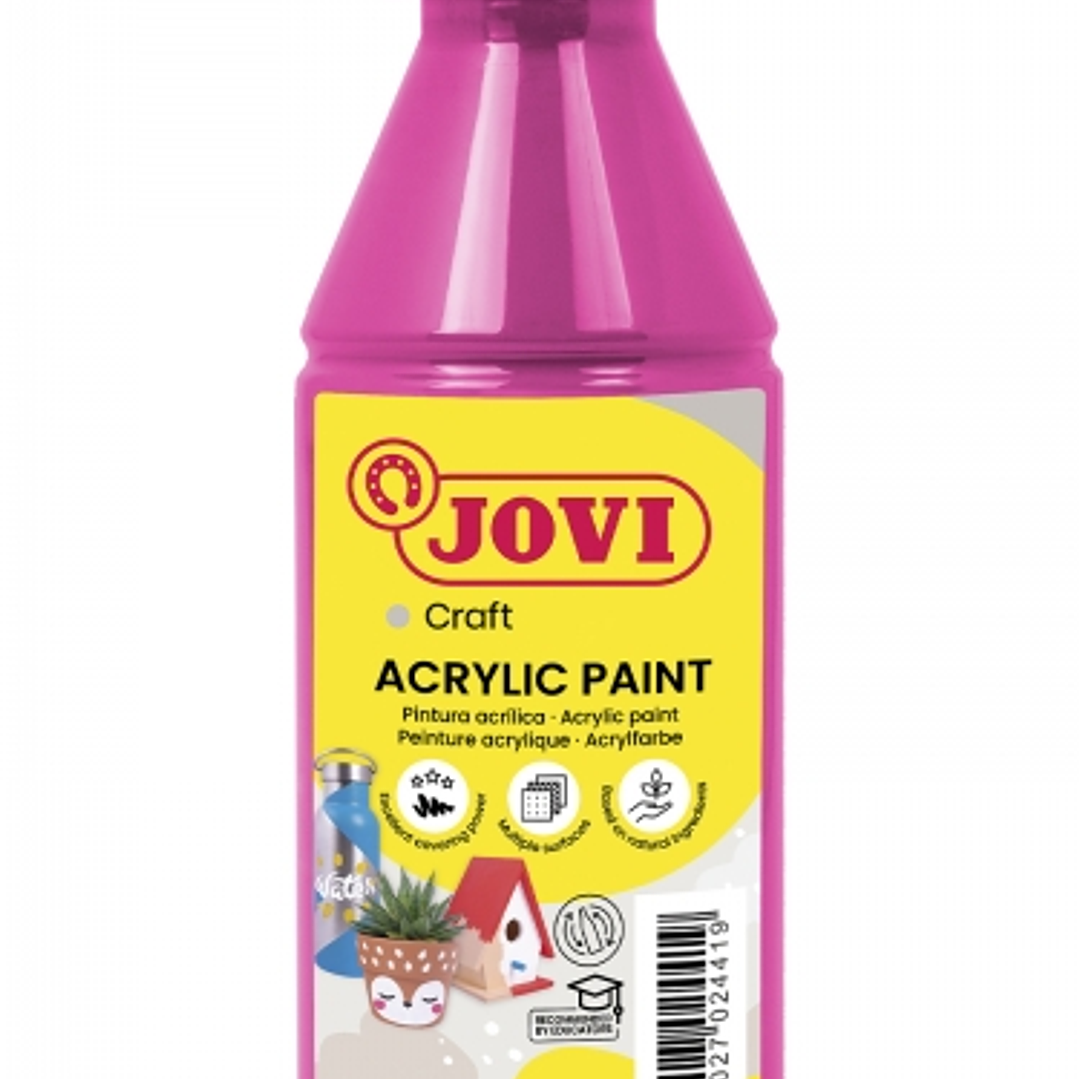 Jovi Jovidecor Acryl Pintura Acrilica Satinada - Alto Poder Cubriente - Facil Aplicacion - Multiusos - Resistente al Agua y Jabon - Color Rosa 1