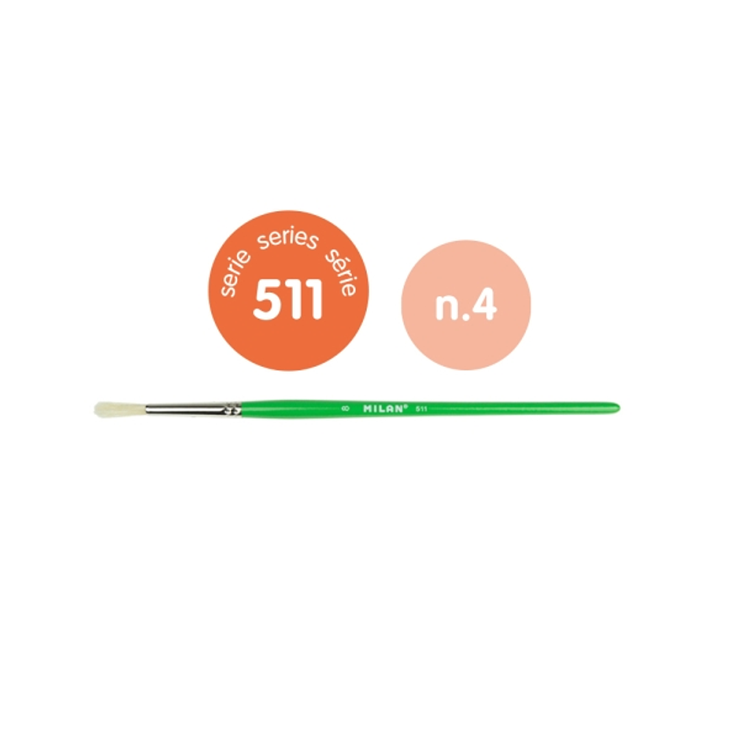 Milan 511 Pack de 8 Pinceles Redondos para Cola y Tempera Numero 4 - Bolsa con Colgador - Cerda Natural - Color Verde 1