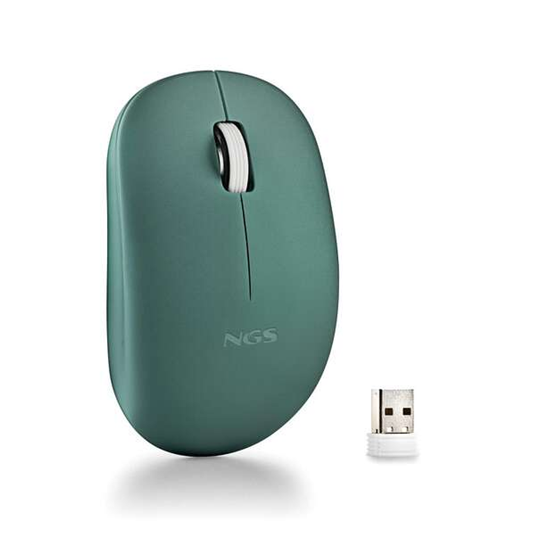 NGS Raton Inalambrico con Teclas Silenciosas - 2 Botones - Ambidiestro - Color Verde 1
