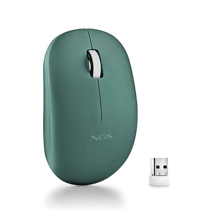 NGS Raton Inalambrico con Teclas Silenciosas - 2 Botones - Ambidiestro - Color Verde 1