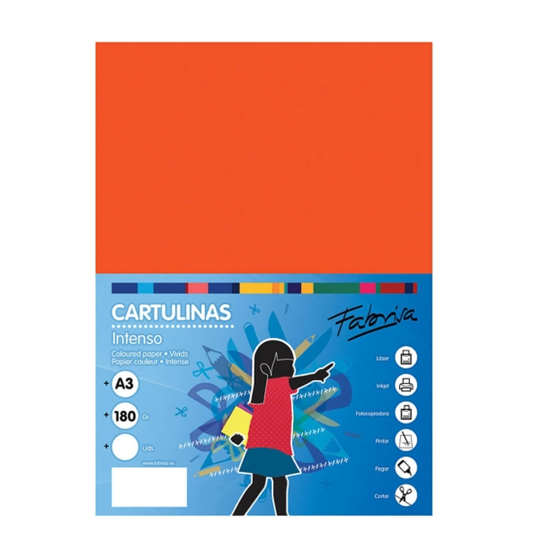 Fabrisa Pack de 25 Cartulinas 180 g/m² - Tamaño A3 - Color Naranja 1