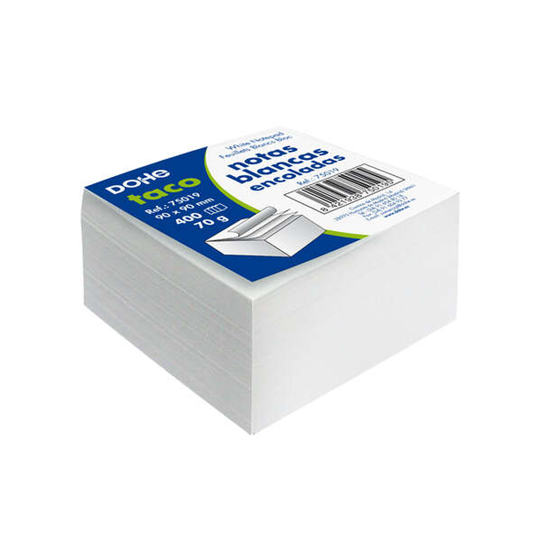 Dohe Bloque de 400 Notas de 90x90mm - Papel Blanco de 70gr - Engomado Superior 1