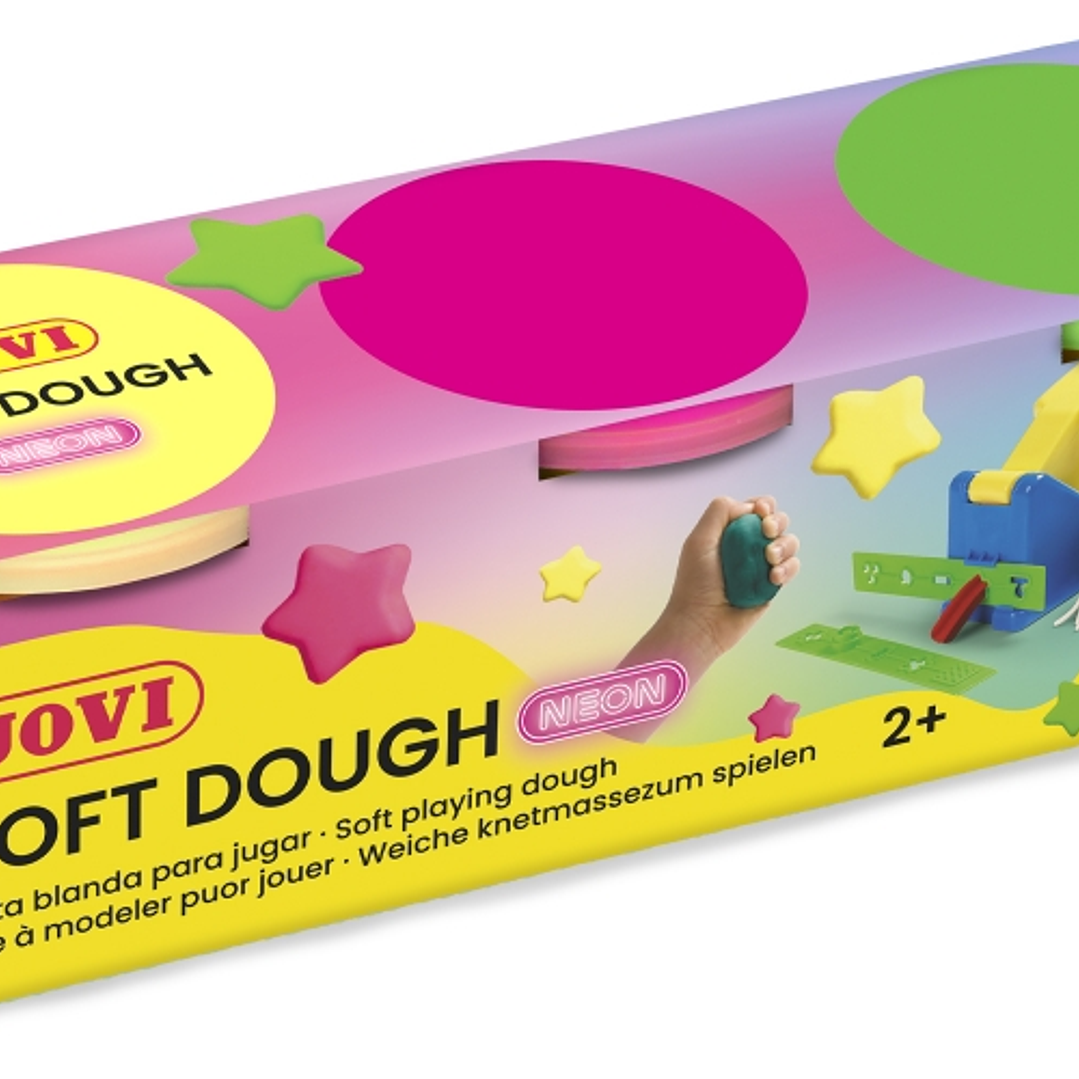 Jovi Soft Dough Blandiver Pack de 3 Botes 110gr - Blanda y Flexible - Facil de Amasar y Moldear - Ideal para Iniciacion al Modelaje - Colores Neon Sur 1