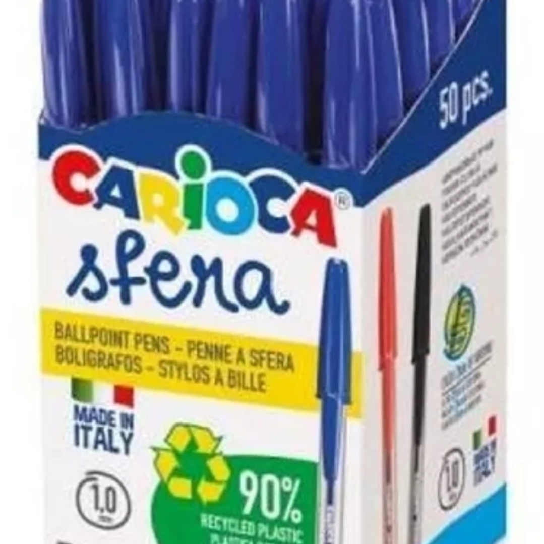 Carioca Sfera Boligrafos - Punta Ø 1mm - Escritura Super Deslizante - Fabricado con 90% de Plastico Reciclado - Color Azul 1
