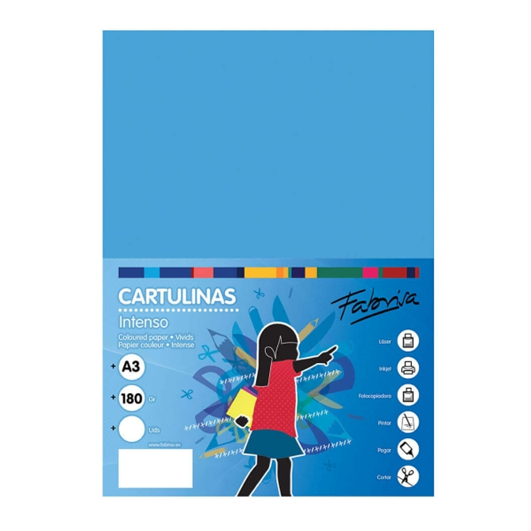 Fabrisa Pack de 25 Cartulinas 180 g/m² - Tamaño A3 - Color Azul Turquesa 1