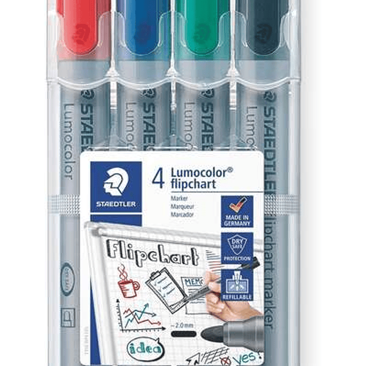 Staedtler Lumocolor Flipchart 356 Pack de 4 Marcadores Permanentes - Tinta Base de Agua - Colores Surtidos 1