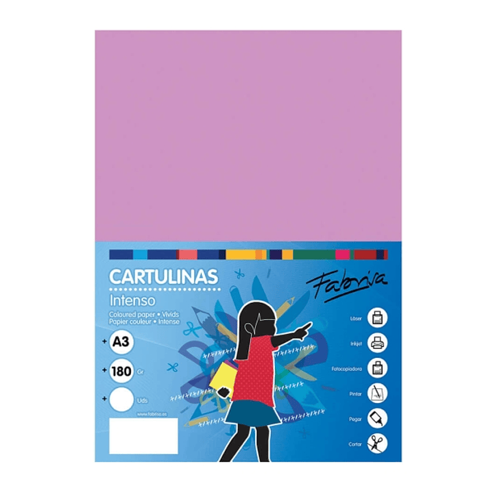 Fabrisa Pack de 25 Cartulinas 180 g/m² - Tamaño A3 - Color Lila 1