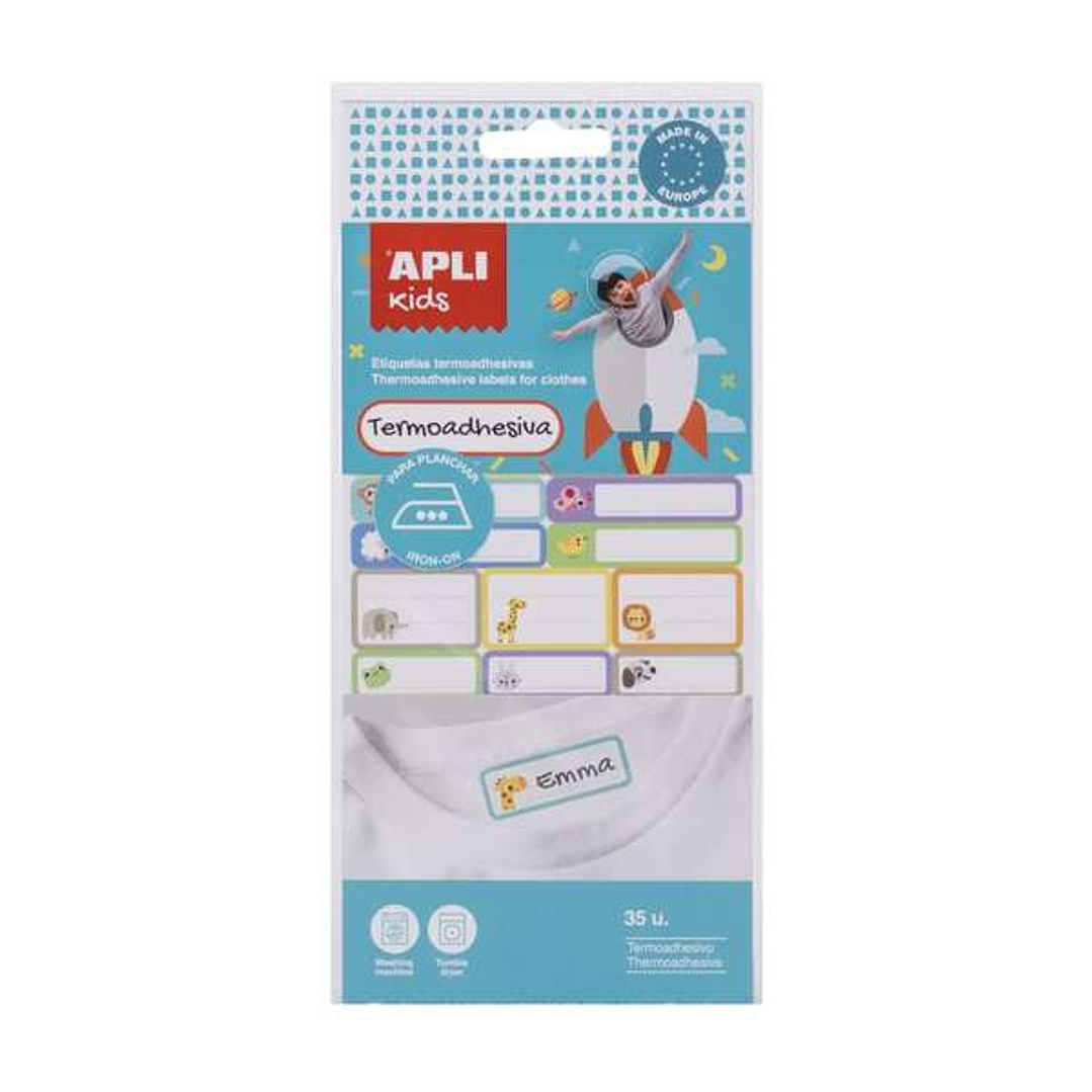 Apli Pack de 35 Etiquetas Textiles Termoadhesivas - Resistentes a Lavadora y Secadora - Tamaños Surtidos - Colores Surtidos 1