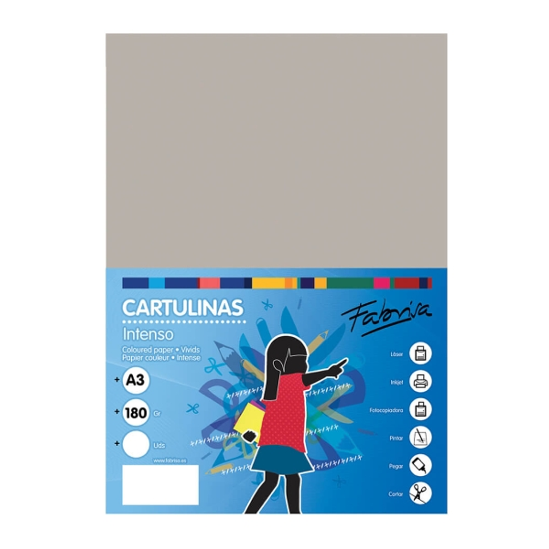 Fabrisa Pack de 25 Cartulinas 180 g/m² - Tamaño A3 - Color Gris 1