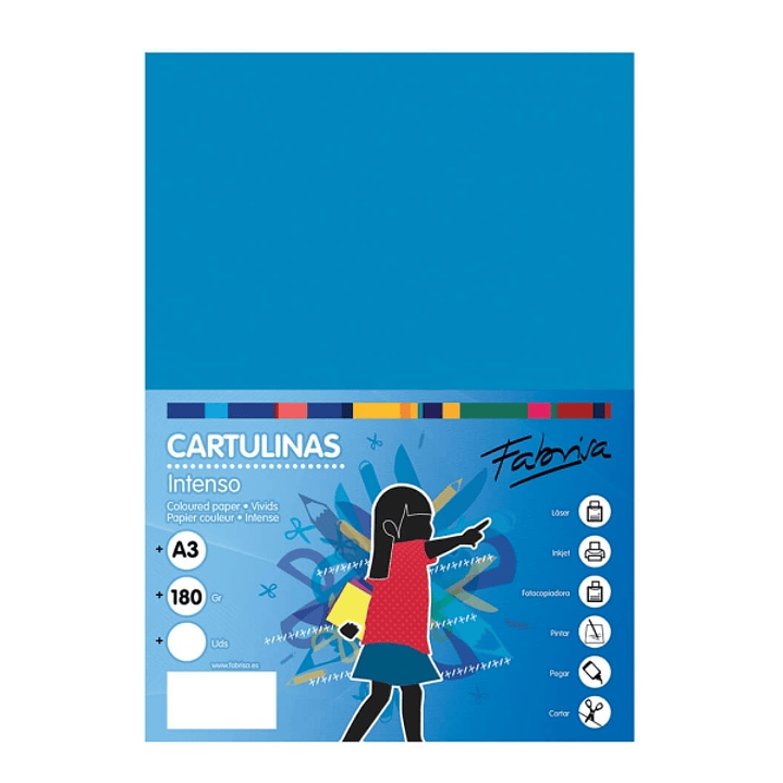 Fabrisa Pack de 25 Cartulinas 180 g/m² - Tamaño A3 - Color Azul Medio 1