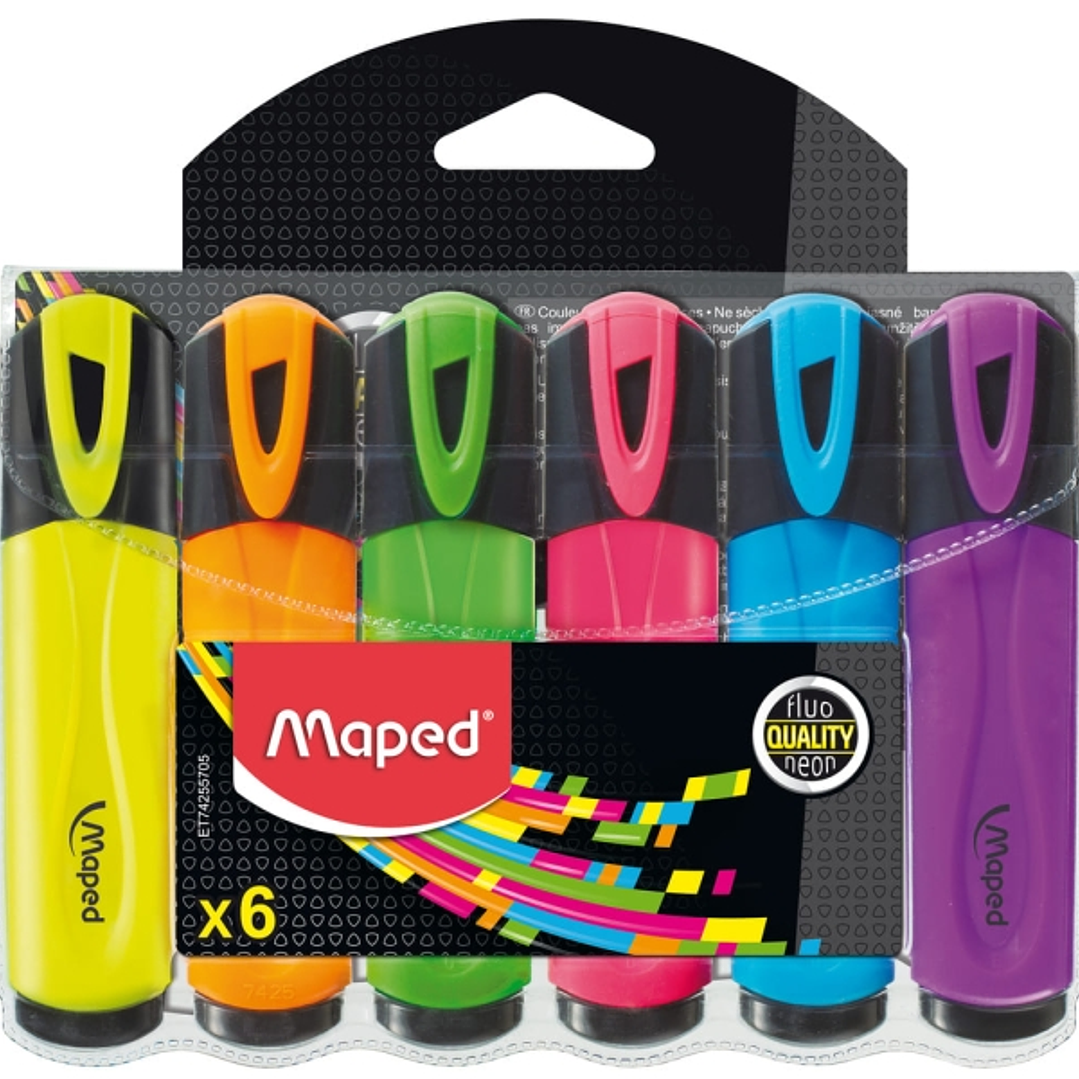 Maped Peps Classic Pack de 6 Marcadores Fluorescentes - Punta Biselada - Trazo de 1 a 5mm - Ideal para Subrayar y Resaltar - Colores Surtidos 1