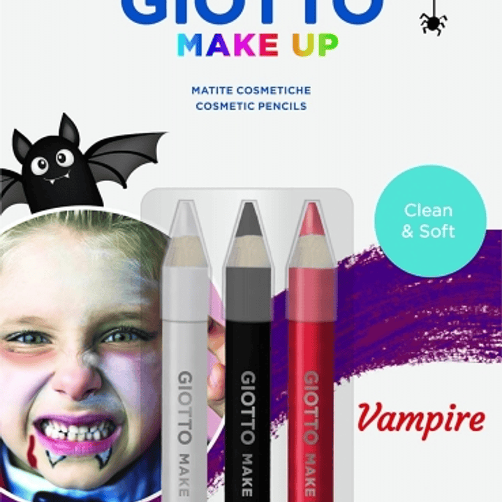 Giotto Make Up Vampire Pack con 3 Lapices Cosmeticos de Tematica Vampiro - Se Lava con Agua - Dermatologicamente Testado - Colores Surtidos 1